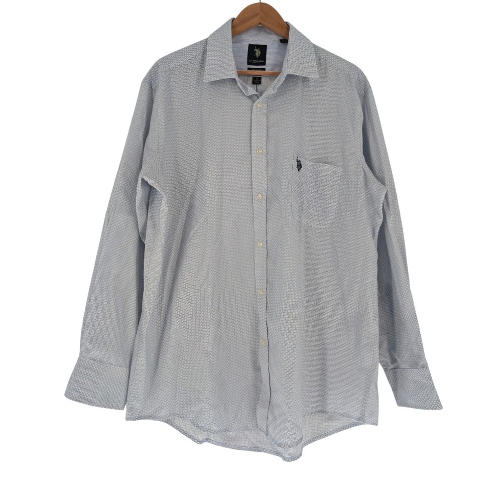 US Polo Assn Button Down Shirt Mens XL Blue Slim Fit Geometric Print Excellent